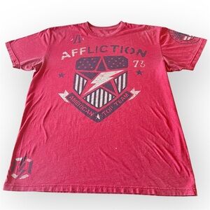 Affliction Distressed graphic Tshirt, red, size 3X